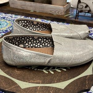 Silver Glitter Toms Size 9